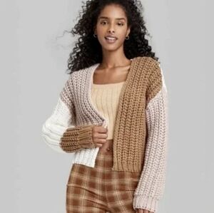 Wildfable Size XS Neutral Oversized Chunky Colorblock Cardigan Open Front
